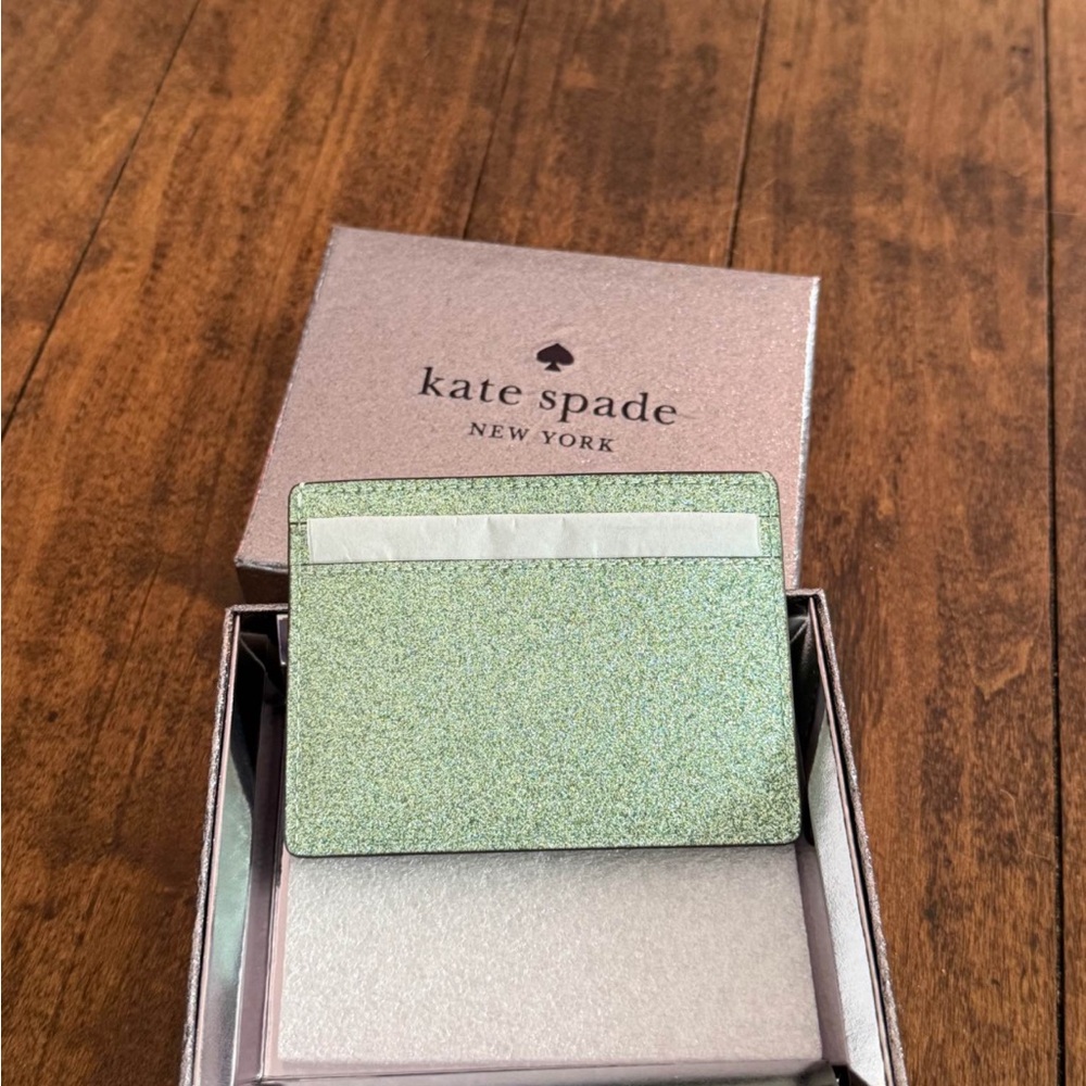kate spade Mint Green Glitter Card Holder with Rose Gold Plate - Picture 4 of 4